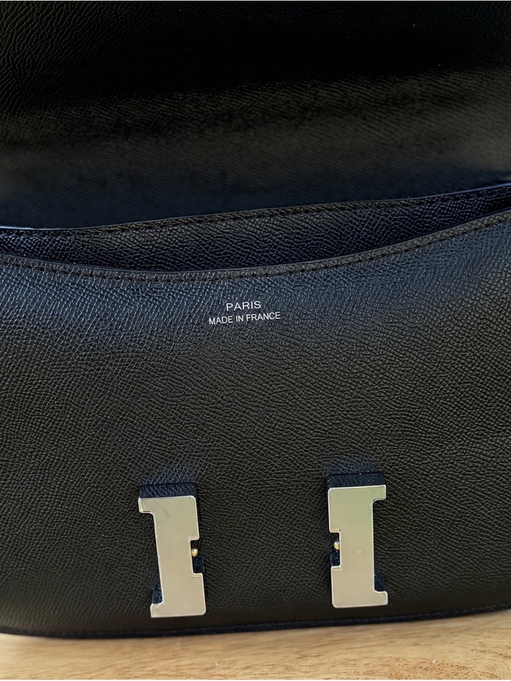 Silver Hardware Black Real Leather Shoulder/Crossbody Bag with H closure - Picture 2 of 11